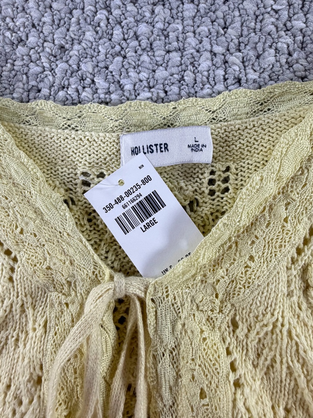 Hollister Yellow Crochet Tie-Front Cami 100% Cotton Y2K Cottagecore Crochet SZ L - Picture 3 of 9
